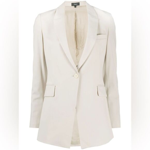 Theory Etiennette Elongated Stretch Linen Blazer in Bone - Picture 6 of 11